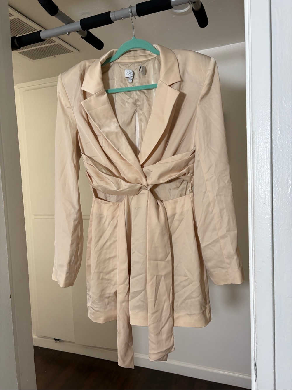 L'Academie Pale Peach Tie-Waist Mini Blazer Dress